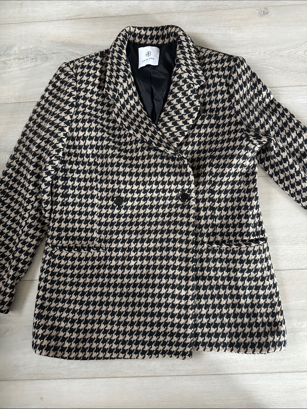 Anine Bing Houndstooth Double Breasted Wool Blend Blazer Jacket Medium